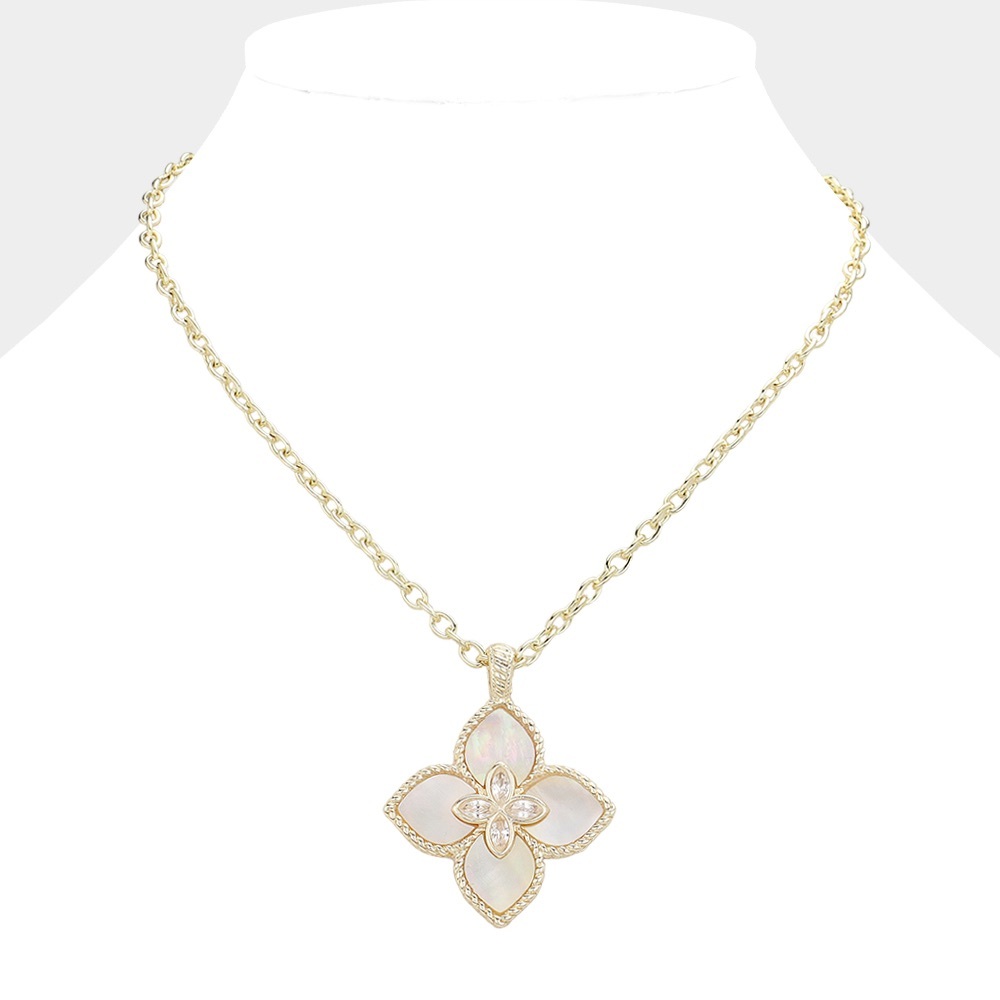 14K GP Mother of Pearl Clover Pendant Necklace